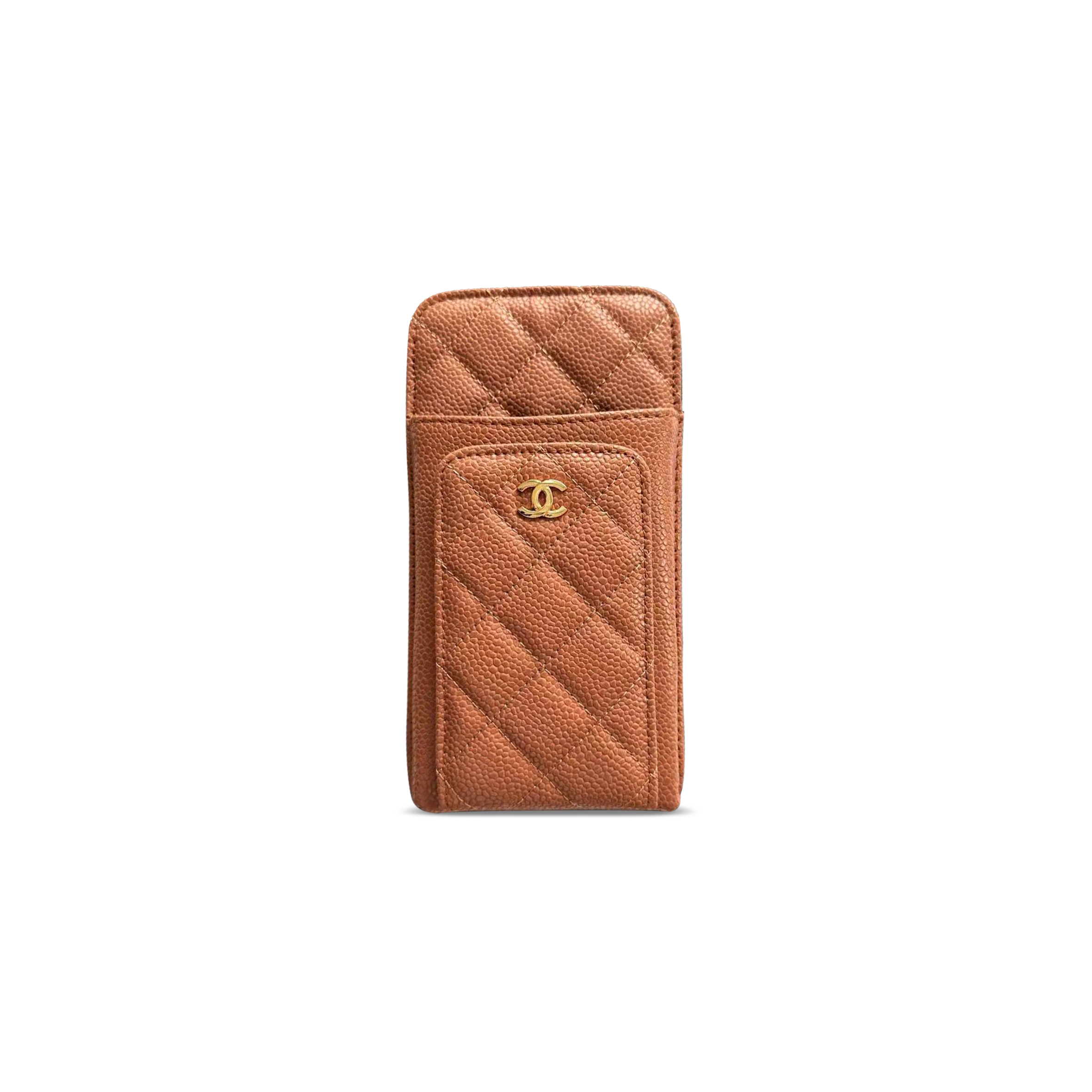 Ch*el caviar quilted cc phone holder brown ap0990 (18*10*3cm)